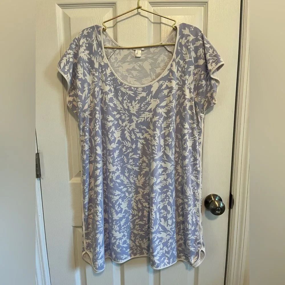 LAKE Lavender Floral Pima Cotton Nightgown Short Sleeve Sleep Dress - Picture 3 of 5